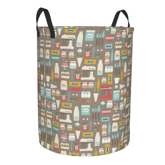 Lsque Kitchen Food pattern Laundry Hamper Basket, Tall Woven Rope Hamper Basket for Clothes, Lightweight Storage Basket, Collapsible Waterproof-Medium