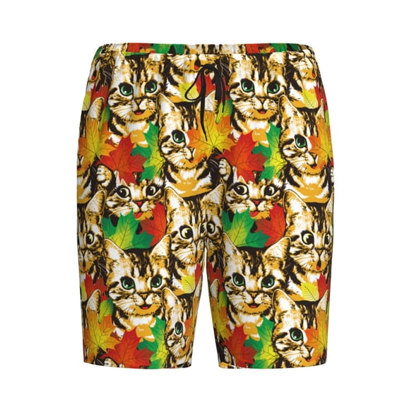 Lsque Kittens With Maple Leaves Mens Sleep Pajama Shorts,Short Pajama Pants, Cotton Ultra-Soft Knit-Medium