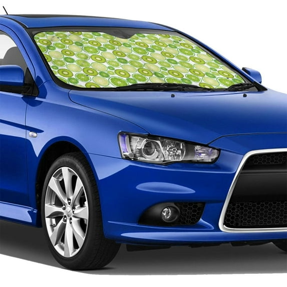 Lsque Kiwi Lemon Car Windshield Sun Shade | Accordion Folding Style Auto Shade for Car Truck SUV Van | Blocks UV Rays Sun Visor Protector | Medium