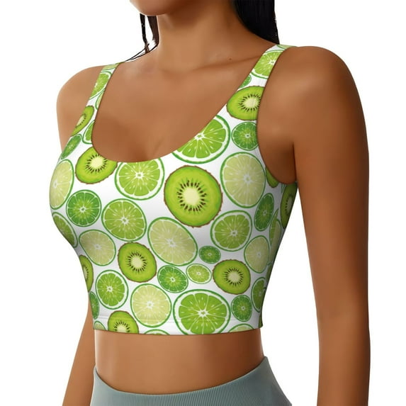 Lsque Kiwi Lemon Printed Women'S Sports Bra, Compression, Moisture Wicking, High-Impact Sports Bra For Women,Supportive sports bra-Medium