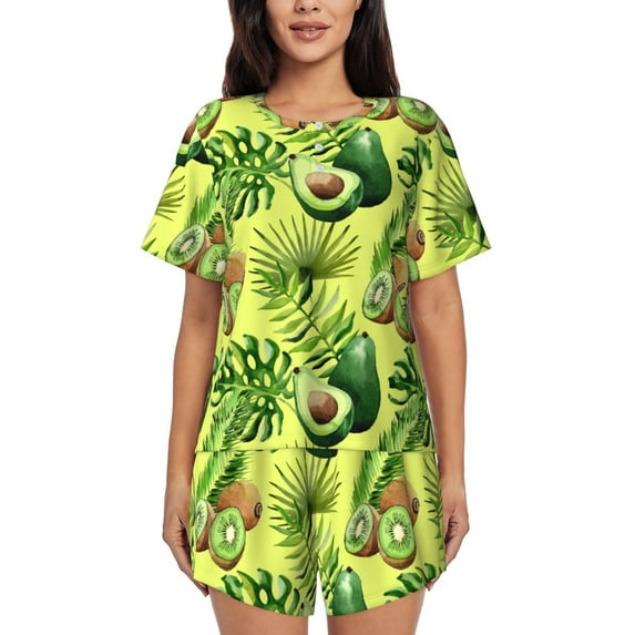 Lsque Kiwi and Avocado Women's Short-Sleeved Pajama Set - 2 Piece Soft and Lightweight Sleepwear Set-Medium