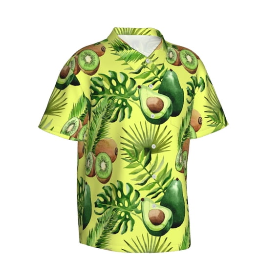 Lsque Kiwi and Avocado pattern Hawaiian Shirt for Men, Unisex Summer Beach Casual Short Sleeve Button Down Shirts-Large