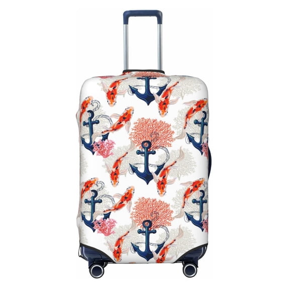 Lsque Koi Fish And Corals Printed Luggage Cover, Travel Luggage Protector,Scratch and Dirt Resistant, Fits 18-32 Inch Luggage - Small