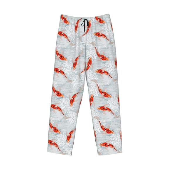 Lsque Koi Fish Corals,Spring Summer Print Men's Pajama Pants, Lounge Pant - Comfortable Home Wear,Elastic Waistband, Stylish Design-Small