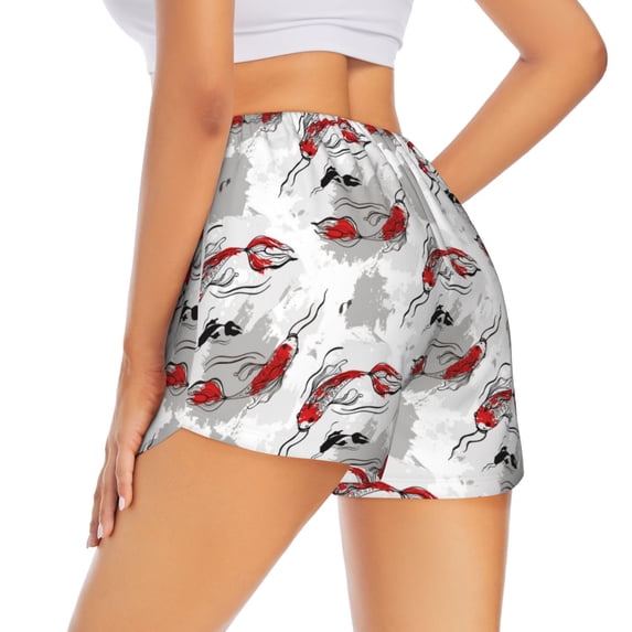 Lsque Koi Fish Printed Women's Running Shorts with Liner Pockets,Elastic Quick Dry Workout Athletic Gym Yoga Shorts,Womens High Waist Shorts-Large