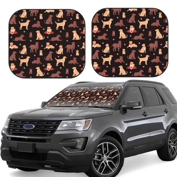 Lsque Labrador Retriever Dog 2 PCS Windshield Sun Shade | CarFoldable Window Covers | Car Accessories Reflect UV for Universal Cars SUV Truck | Large