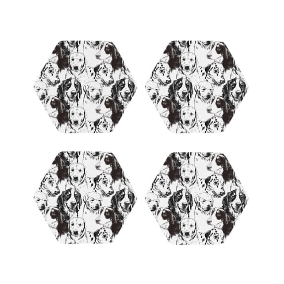 Lsque Labrador Retriever Dog Pattern 4" Drink Coasters Set of 4, PVC Leather Absorbent Coasters, Table Coaster Set Decorative Coffee Cup Coasters Housewarming Gift -Hexagon
