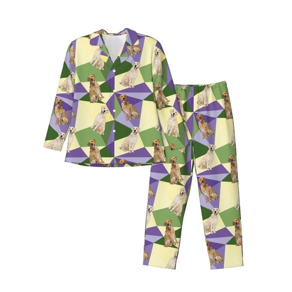 Lsque Labrador Retriever Dog Pattern Long Sleeve Pajama Set for Men - Soft 2-Piece Sleepwear and Loungewear Set with Pockets, Comfy Nightwear-Medium