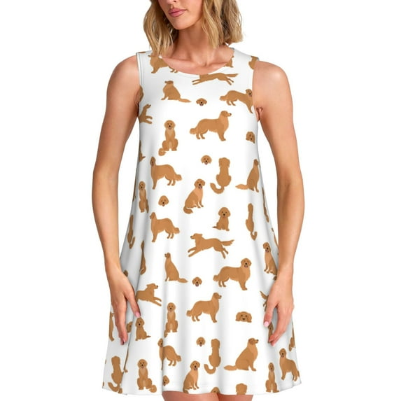 Lsque Labrador Retriever Dog Pattern Summer Dresses for Women – Sleeveless T-Shirt Swing Sundress, Perfect for the Beach and Casual Days