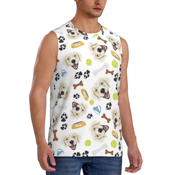 Lsque Labrador Retriever Dog Print Men's Cotton Blend Sleeveless Muscle Shirts (S-3XL)- Moisture Wicking, Odor Protection, UPF 30+,Medium