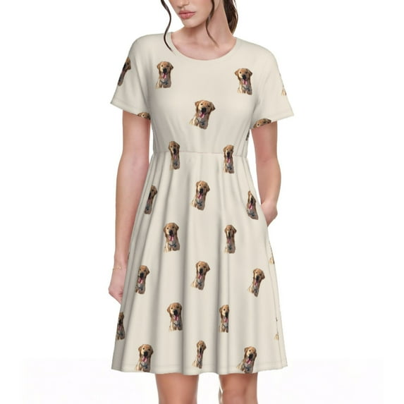 Lsque Labrador Retriever Dog Print Women's Casual Dress T-Shirt Summer Short Sleeve Scoop Neck Swing Dresses