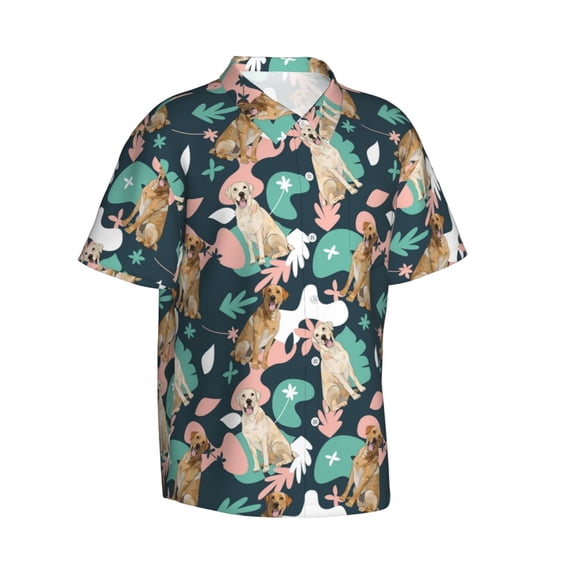 Lsque Labrador Retriever Dog pattern Hawaiian Shirt for Men, Unisex Summer Beach Casual Short Sleeve Button Down Shirts-3X-Large