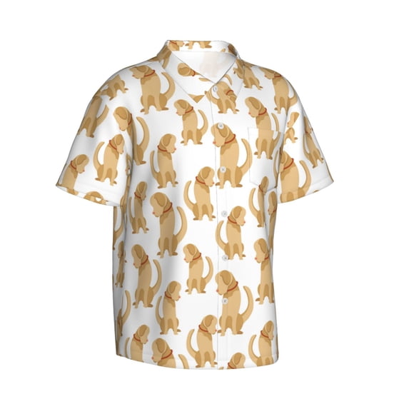 Lsque Labrador Retriever Dog pattern Hawaiian Shirt for Men, Unisex Summer Beach Casual Short Sleeve Button Down Shirts-Large