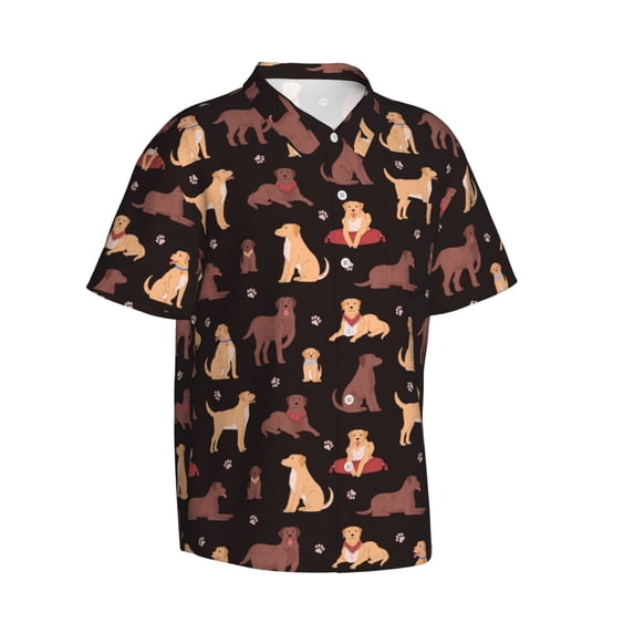 Lsque Labrador Retriever Dog pattern Hawaiian Shirt for Men, Unisex Summer Beach Casual Short Sleeve Button Down Shirts-Large