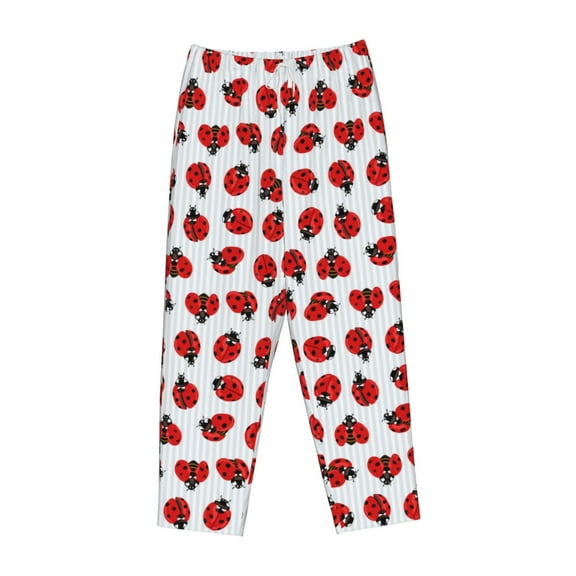 Lsque Ladybug On Blue Stripes Print Women's Pajama Pants, Lounge Pant - Comfortable Home Wear,Elastic Waistband, Stylish Design-X-Large