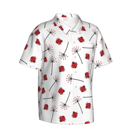 Lsque Ladybug With Dandelion pattern Hawaiian Shirt for Men, Unisex Summer Beach Casual Short Sleeve Button Down Shirts-Medium
