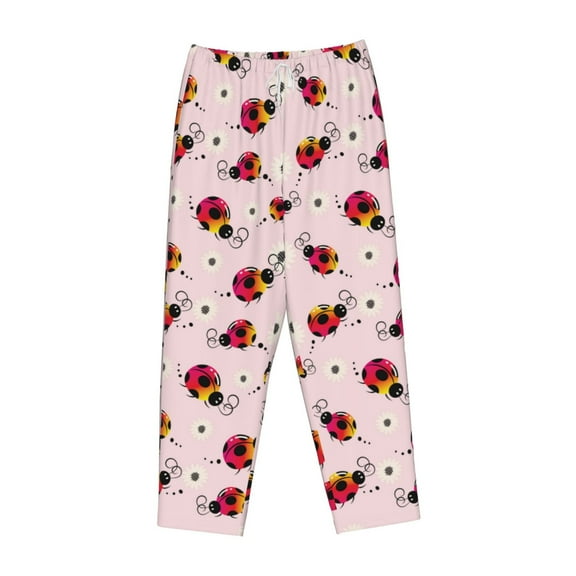 Lsque Ladybugs And Flower Print Women's Pajama Pants, Lounge Pant - Comfortable Home Wear,Elastic Waistband, Stylish Design-Small