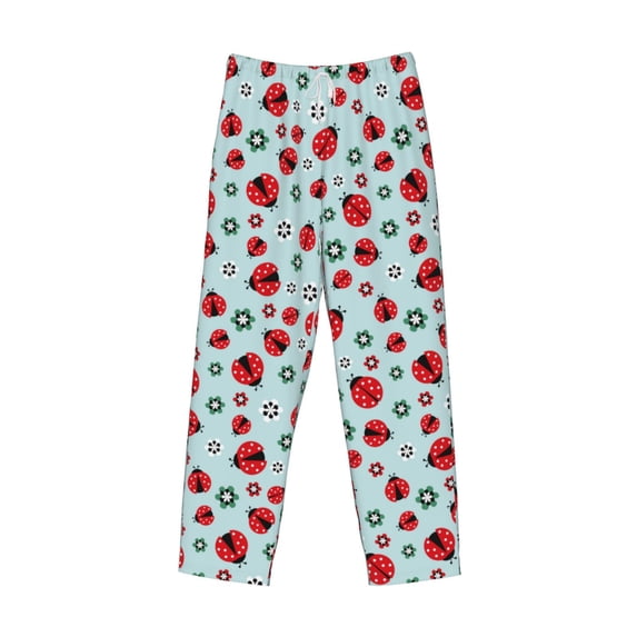 Lsque Ladybugs And Flowers 1 Print Men's Pajama Pants, Lounge Pant - Comfortable Home Wear,Elastic Waistband, Stylish Design-X-Large