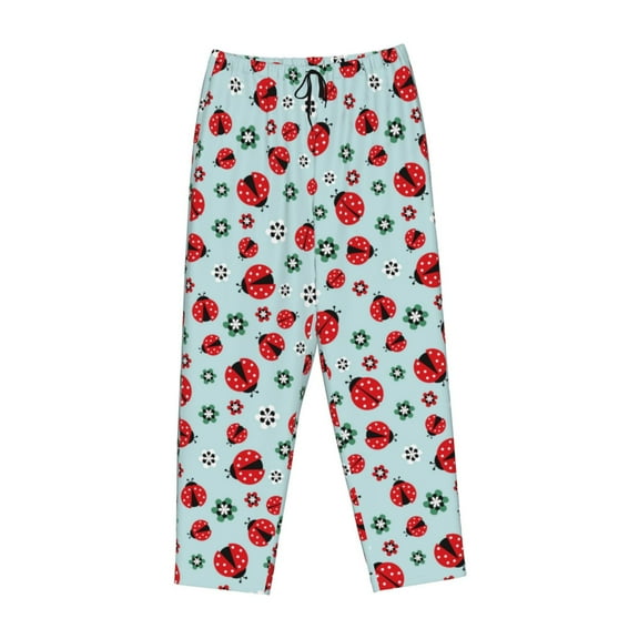 Lsque Ladybugs And Flowers 1 Print Women's Pajama Pants, Lounge Pant - Comfortable Home Wear,Elastic Waistband, Stylish Design-Small