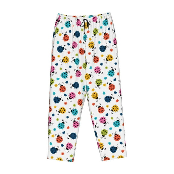 Lsque Ladybugs And Flowers Print Women's Pajama Pants, Lounge Pant - Comfortable Home Wear,Elastic Waistband, Stylish Design-Medium