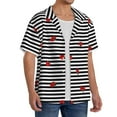 thumbnail image 1 of Lsque Ladybugs on Black and White Striped print Men's Cuban Collar Short Sleeve Shirt Summer Beachwear Casual Button Down Fashionable Vacation Leisure Shirt-3X-Large, 1 of 7