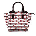 thumbnail image 1 of Lsque Ladybugs on Black and White Striped1 Pattern Leather Rivet Shoulder Bag – Elegant Genuine Leather & Microfiber PU Crossbody with Detachable Adjustable Strap, 1 of 5