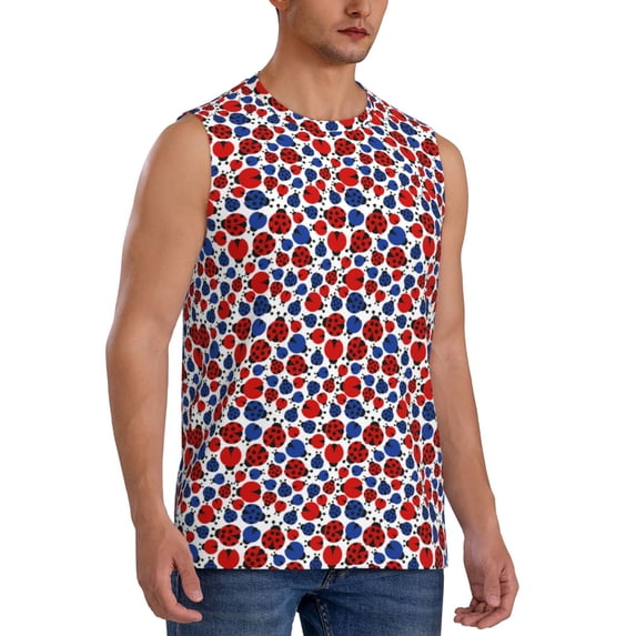 Lsque Ladybugs Print Men's Cotton Blend Sleeveless Muscle Shirts (S-3XL)- Moisture Wicking, Odor Protection, UPF 30+,3X-Large