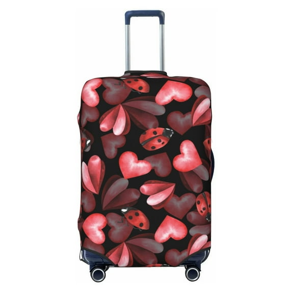 Lsque Ladybugs and Red Hearts Printed Luggage Cover, Travel Luggage Protector,Scratch and Dirt Resistant, Fits 18-32 Inch Luggage - Large