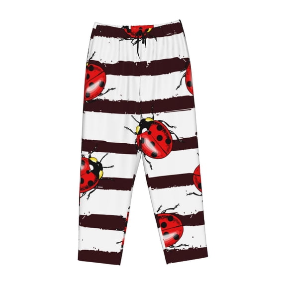 Lsque Ladybugs on Black and White Striped1 Print Women's Pajama Pants, Lounge Pant - Comfortable Home Wear,Elastic Waistband, Stylish Design-Large