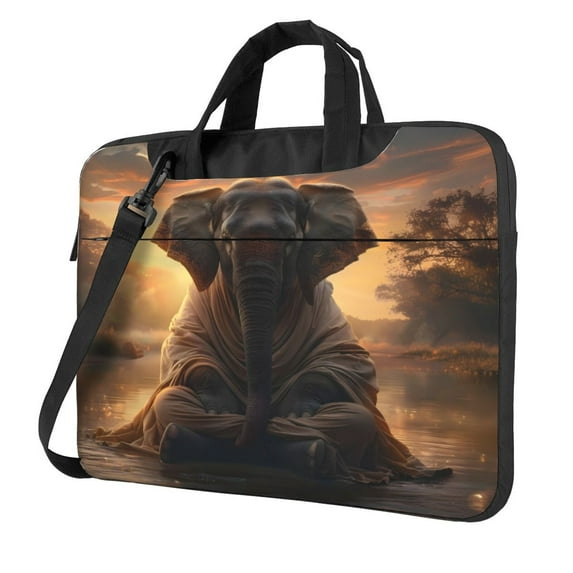 Lsque Lake Meditating Elephant Pattern Laptop Bag – Portable & Slim Single-Shoulder Computer Case with Adjustable Strap, Protective, Lightweight for 13”/14”/15.6” Laptops