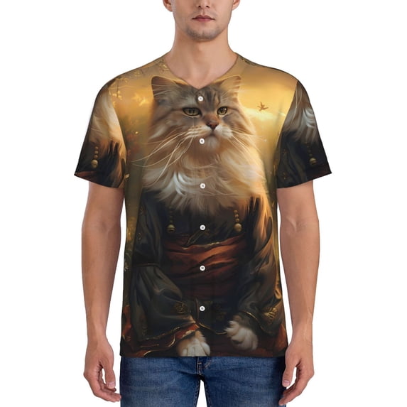 Lsque Lakeside Flower Field Cat Pattern Mens Polo Golf Shirts Funny Graphics Shorts Sleeve Button Shirts Baseball T-shirt-XX-Large