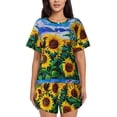 thumbnail image 1 of Lsque Landscape With Sunflowers Women's Short-Sleeved Pajama Set - 2 Piece Soft and Lightweight Sleepwear Set-3X-Large, 1 of 9