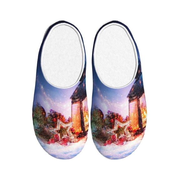 Lsque Lantern On Snow With Christmas Pattern Womens Comfort Cotton on Scuff With Memory Foam and Anti-skid Sole Slipper-44/45