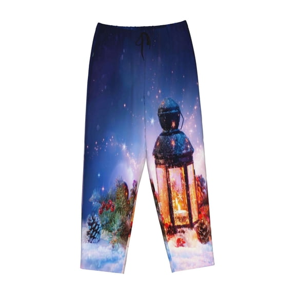 Lsque Lantern On Snow With Christmas Print Women's Pajama Pants, Lounge Pant - Comfortable Home Wear,Elastic Waistband, Stylish Design-X-Large
