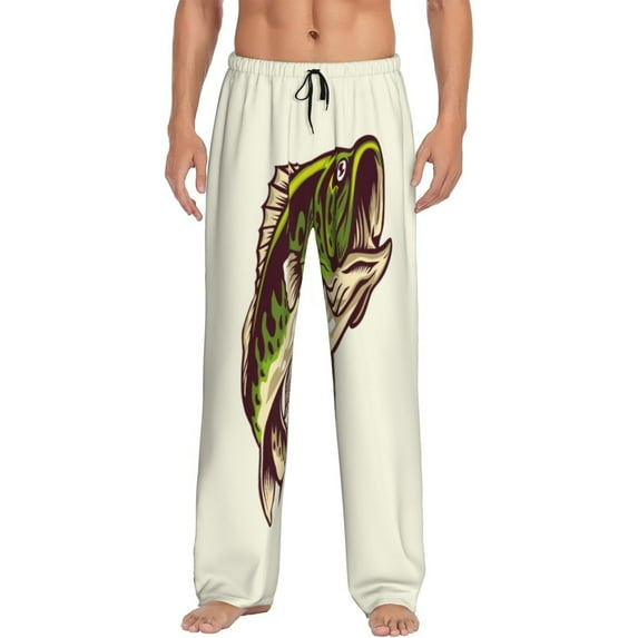 Lsque Largemouth Bass Fish (3) Print Men's Pajama Pants, Lounge Pant - Comfortable Home Wear,Elastic Waistband, Stylish Design-XX-Large