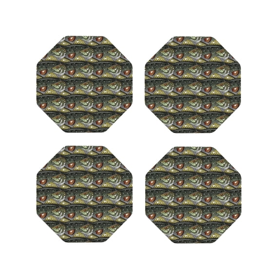Lsque Largemouth Bass Fish Pattern 4" Drink Coasters Set of 4, PVC Leather Absorbent Coasters, Table Coaster Set Decorative Coffee Cup Coasters Housewarming Gift-Octagon