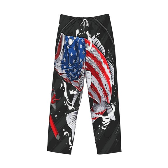 Lsque Largemouth Bass Fish in USA Print Men's Pajama Pants, Lounge Pant - Comfortable Home Wear,Elastic Waistband, Stylish Design-Small