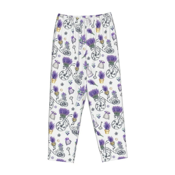 Lsque Lavender Bicycle Print Women's Pajama Pants, Lounge Pant - Comfortable Home Wear,Elastic Waistband, Stylish Design-Small