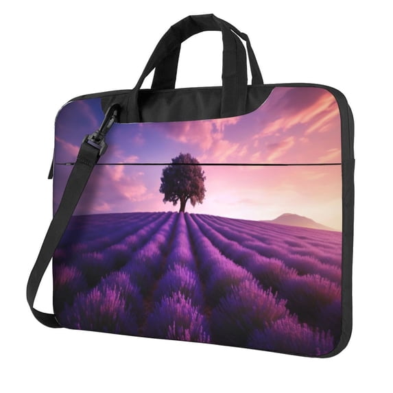 Lsque Lavender Field Sunset Pattern Laptop Bag – Portable & Slim Single-Shoulder Computer Case with Adjustable Strap, Protective, Lightweight for 13”/14”/15.6” Laptops