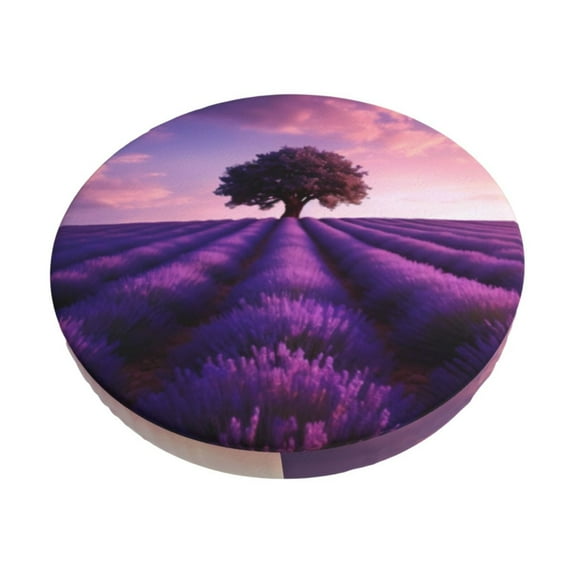 Lsque Lavender Field Sunset Pattern Round Bar chair cushion covers Velvet Fabric Premium Comfort Protects from Scratches and Stains for 14-17 Inch Chair-12 inch