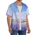 thumbnail image 1 of Lsque Lavender Fields Under Blue Sky print Men's Cuban Collar Short Sleeve Shirt Summer Beachwear Casual Button Down Fashionable Vacation Leisure Shirt-X-Large, 1 of 7