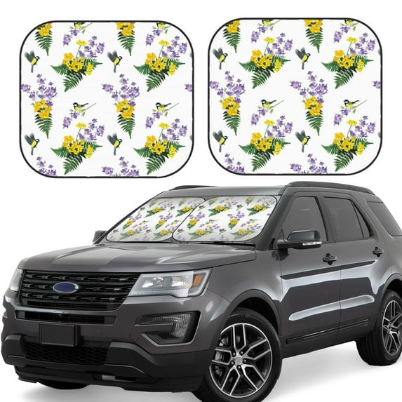 Lsque Lavender Flowers 2 PCS Windshield Sun Shade | CarFoldable Window Covers | Car Accessories Reflect UV for Universal Cars SUV Truck | Medium