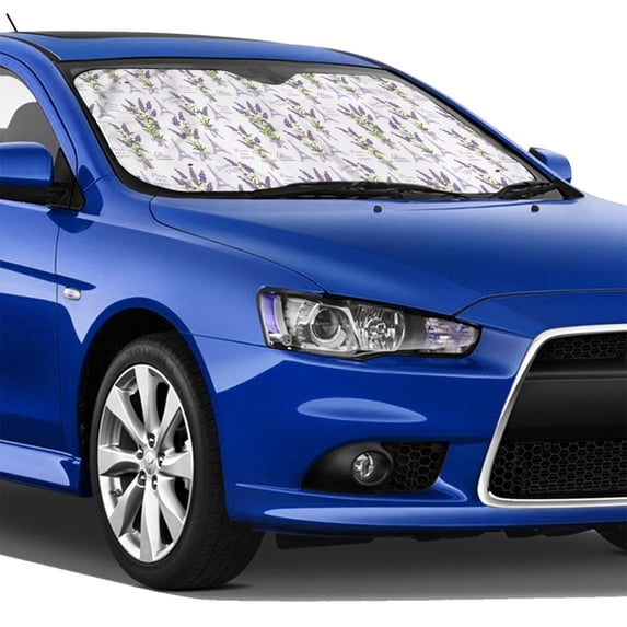 Lsque Lavender Flowers Car Windshield Sun Shade | Accordion Folding Style Auto Shade for Car Truck SUV Van | Blocks UV Rays Sun Visor Protector | Small