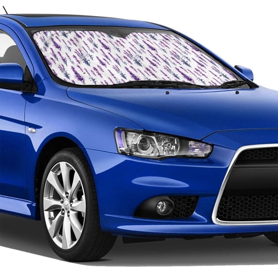 Lsque Lavender Flowers Car Windshield Sun Shade | Accordion Folding Style Auto Shade for Car Truck SUV Van | Blocks UV Rays Sun Visor Protector | Small