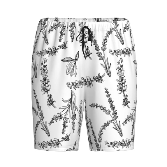 Lsque Lavender Flowers Mens Sleep Pajama Shorts,Short Pajama Pants, Cotton Ultra-Soft Knit-X-Large