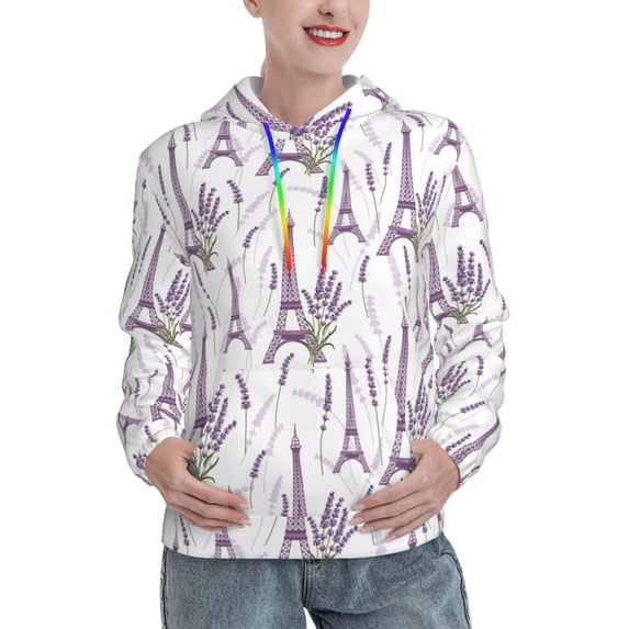 Lsque Lavender Flowers Pattern Casual Women's Hoodie,Hooded Sweatshirt with Kangaroo Pocket,Pullover Hoodie with Eye-catching Drawstrings-Large