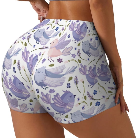 Lsque Lavender Flowers Pattern High Waisted Biker Shorts for Women-Tummy Control Fitness Athletic Workout Running Yoga Gym Shorts,Moisture-Wicking-Large