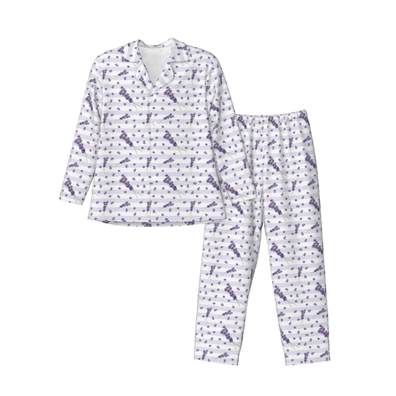Lsque Lavender Flowers Pattern Long Sleeve Pajama Set for Men - Soft 2-Piece Sleepwear and Loungewear Set with Pockets, Comfy Nightwear-Large