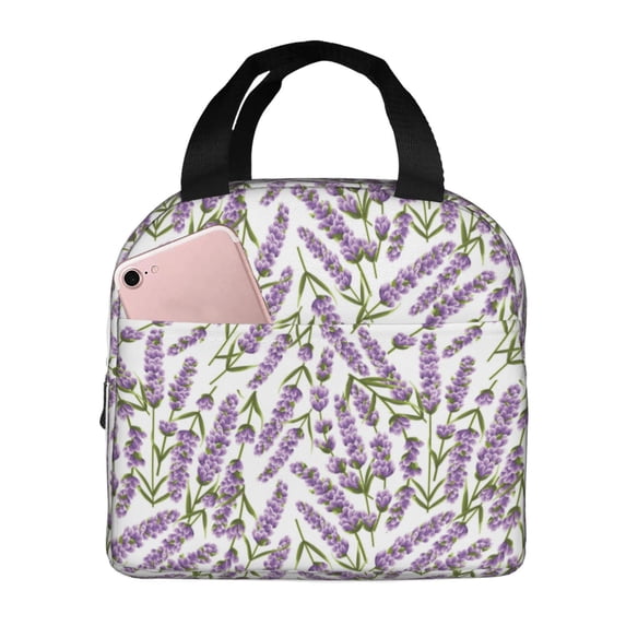 Lsque Lavender Flowers Pattern Lunch Bag Women/Men Insulated Lunch Box,Small Leakproof Cooler Food Lunch Containers Reusable High Capacity Lunch Tote Bags