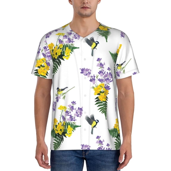 Lsque Lavender Flowers Pattern Mens Polo Golf Shirts Funny Graphics Shorts Sleeve Button Shirts Baseball T-shirt-XX-Large